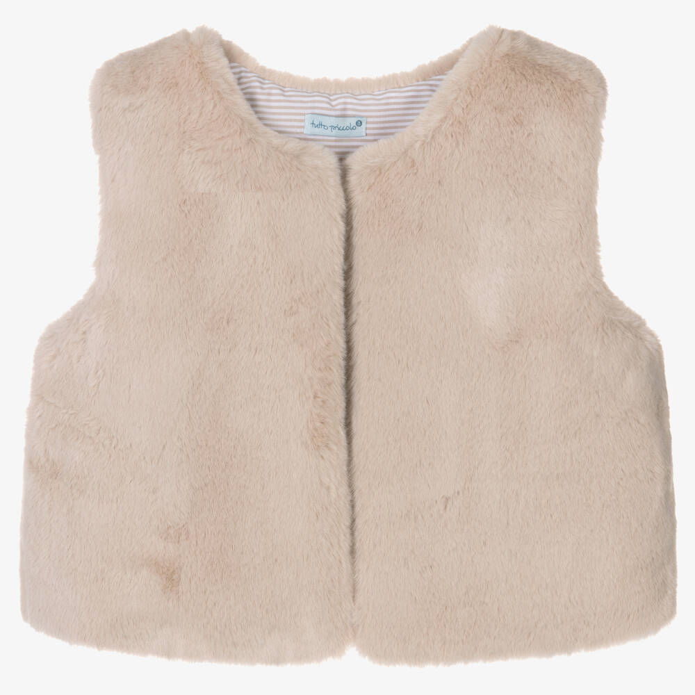 Tutto Piccolo - Girls Beige Faux Fur Gilet | Childrensalon