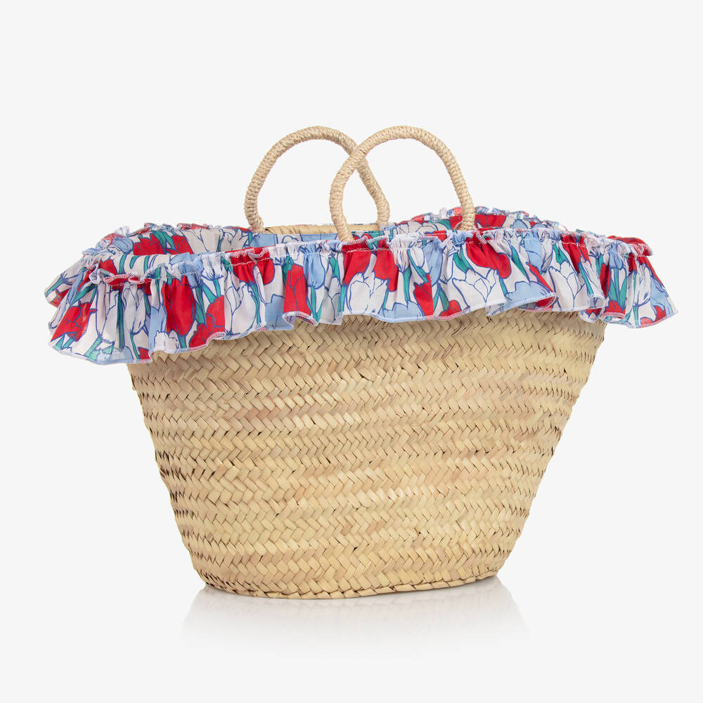 Tutto Piccolo-Girls Beige Floral Straw Bag (48cm) | Childrensalon Outlet
