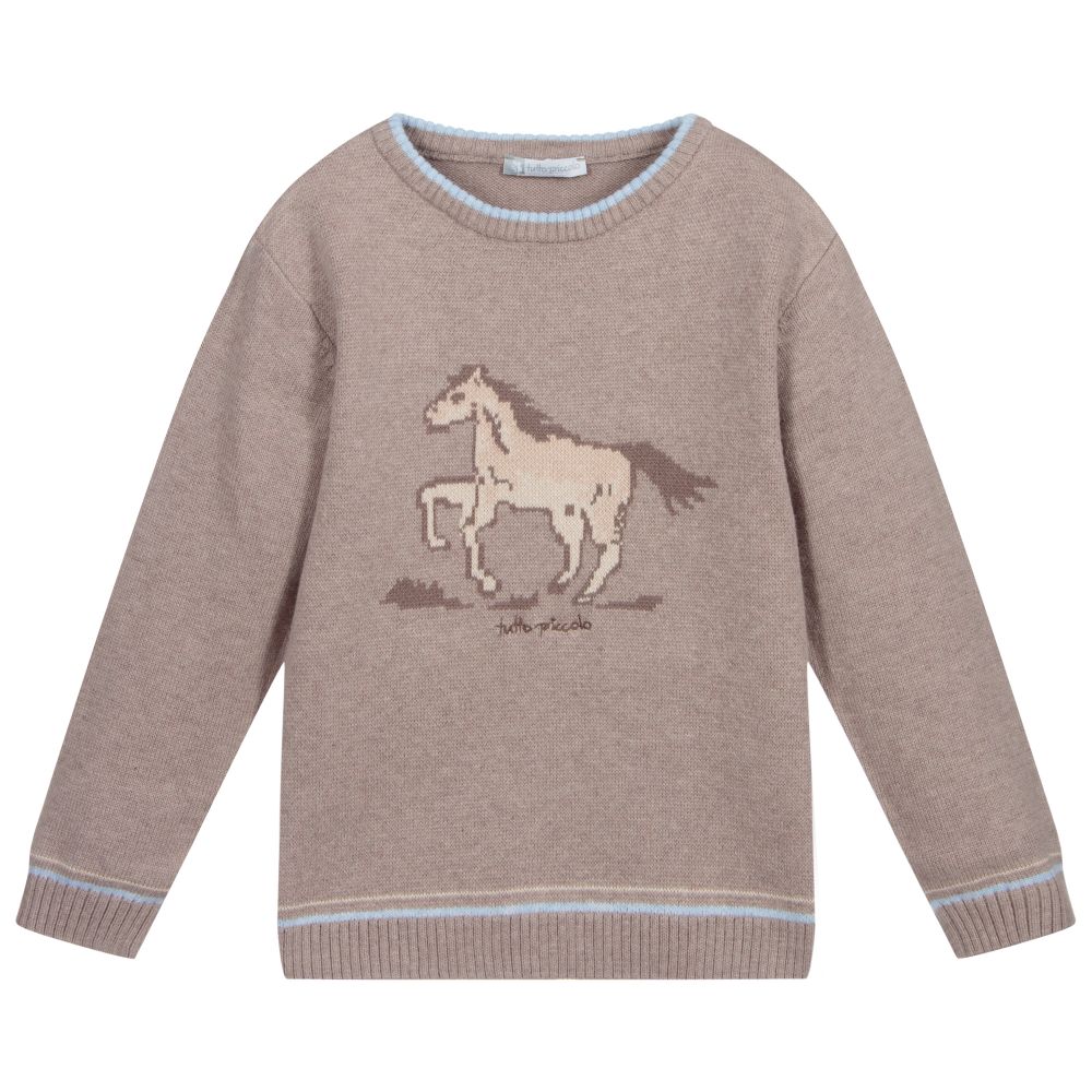 Tutto Piccolo-Girls Beige Knitted Jumper | Childrensalon Outlet