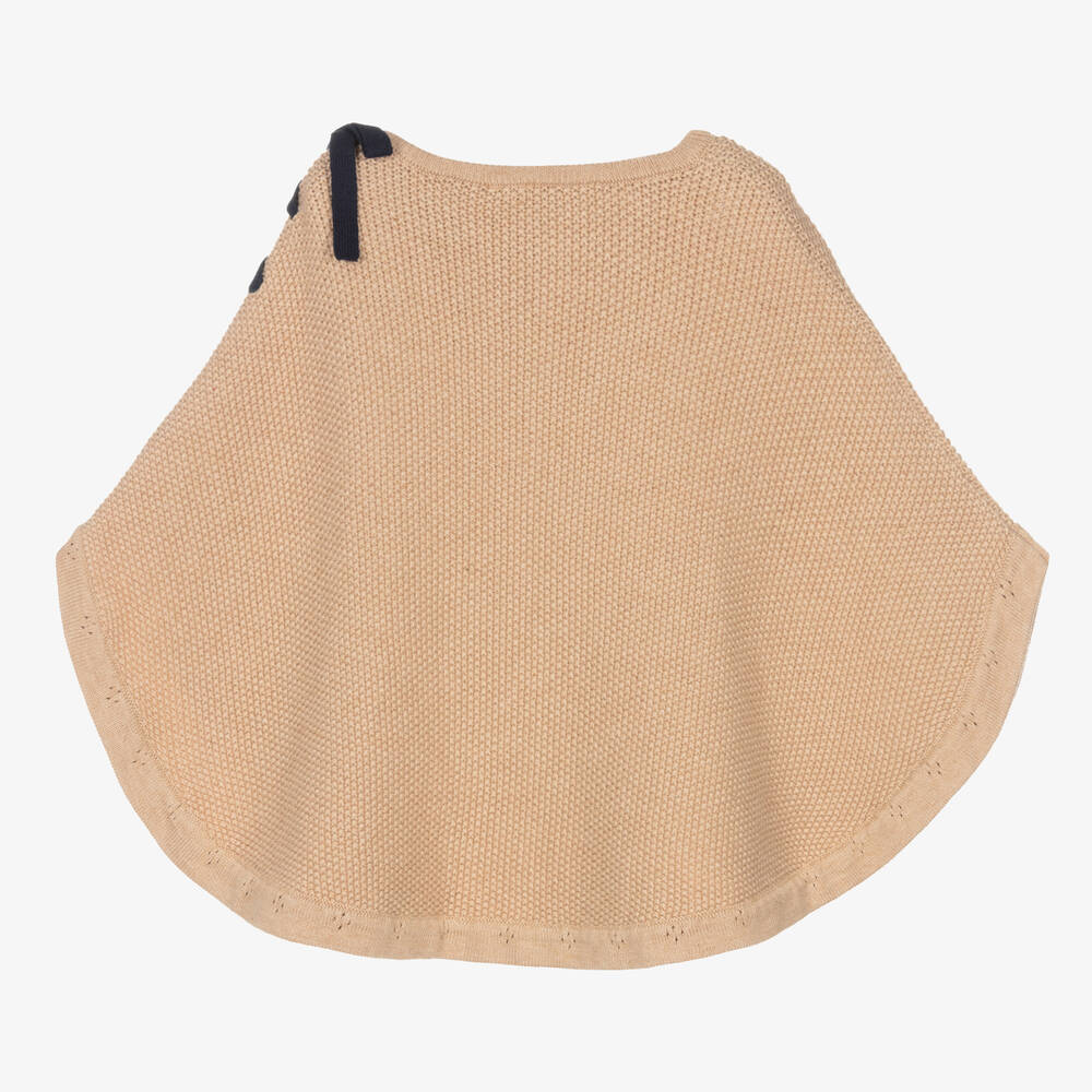 Tutto Piccolo-بونشو قطن وأكريليك محبوك لون بيج للبنات | Childrensalon Outlet