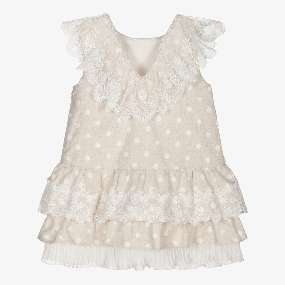 Tutto Piccolo-Бежевое льняное платье для девочек | Childrensalon Outlet