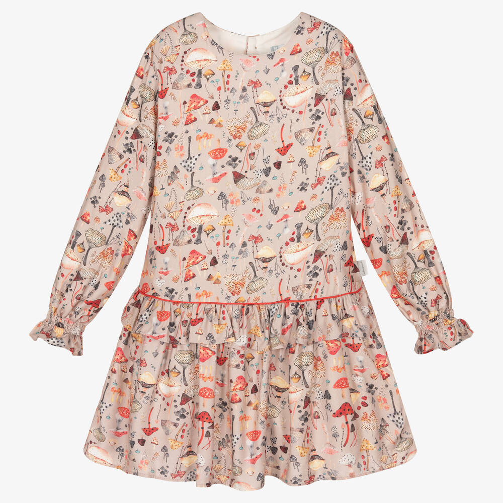 Tutto Piccolo-Бежевое платье с грибами и колготки для девочек | Childrensalon Outlet