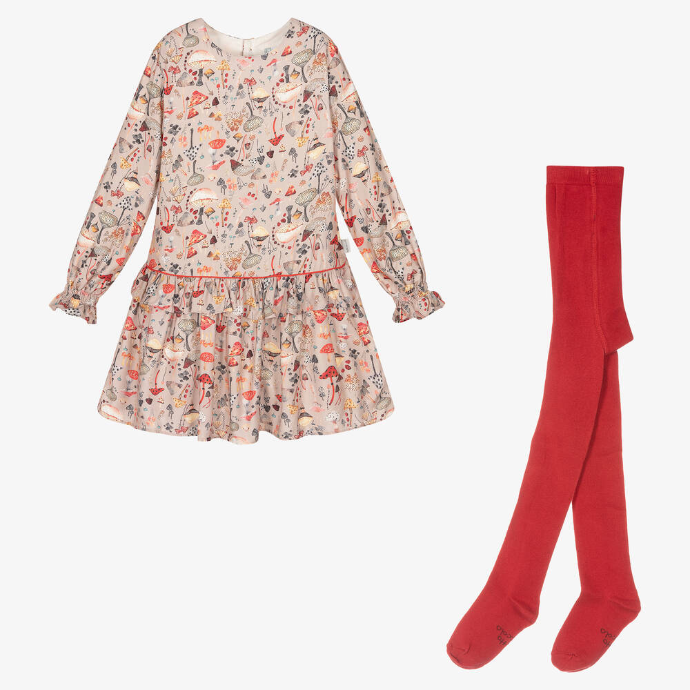 Tutto Piccolo-Girls Beige Mushroom Dress Set | Childrensalon Outlet