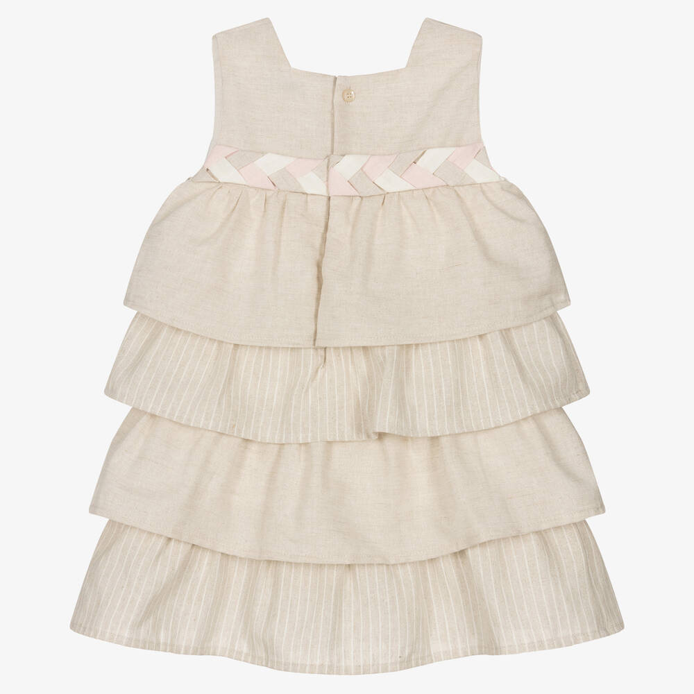 Tutto Piccolo-فستان مزيج قطن وكتان بطبقات لون بيج | Childrensalon Outlet