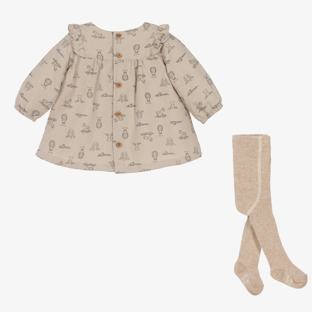 Tutto Piccolo-Girls Beige Toy Print Dress Set | Childrensalon Outlet