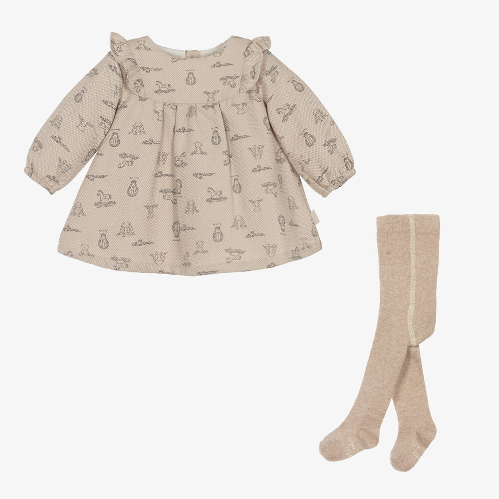 Tutto Piccolo-Girls Beige Toy Print Dress Set | Childrensalon Outlet