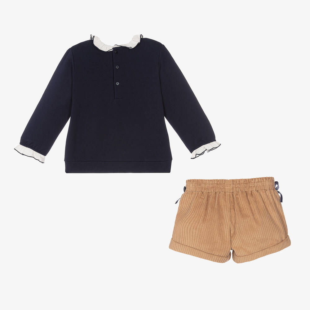 Tutto Piccolo-طقم شورت قطن لون كحلي وبيج للبنات | Childrensalon Outlet