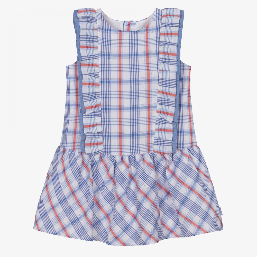 Tutto Piccolo - فستان قطن كاروهات لون أزرق وبرتقالي | Childrensalon