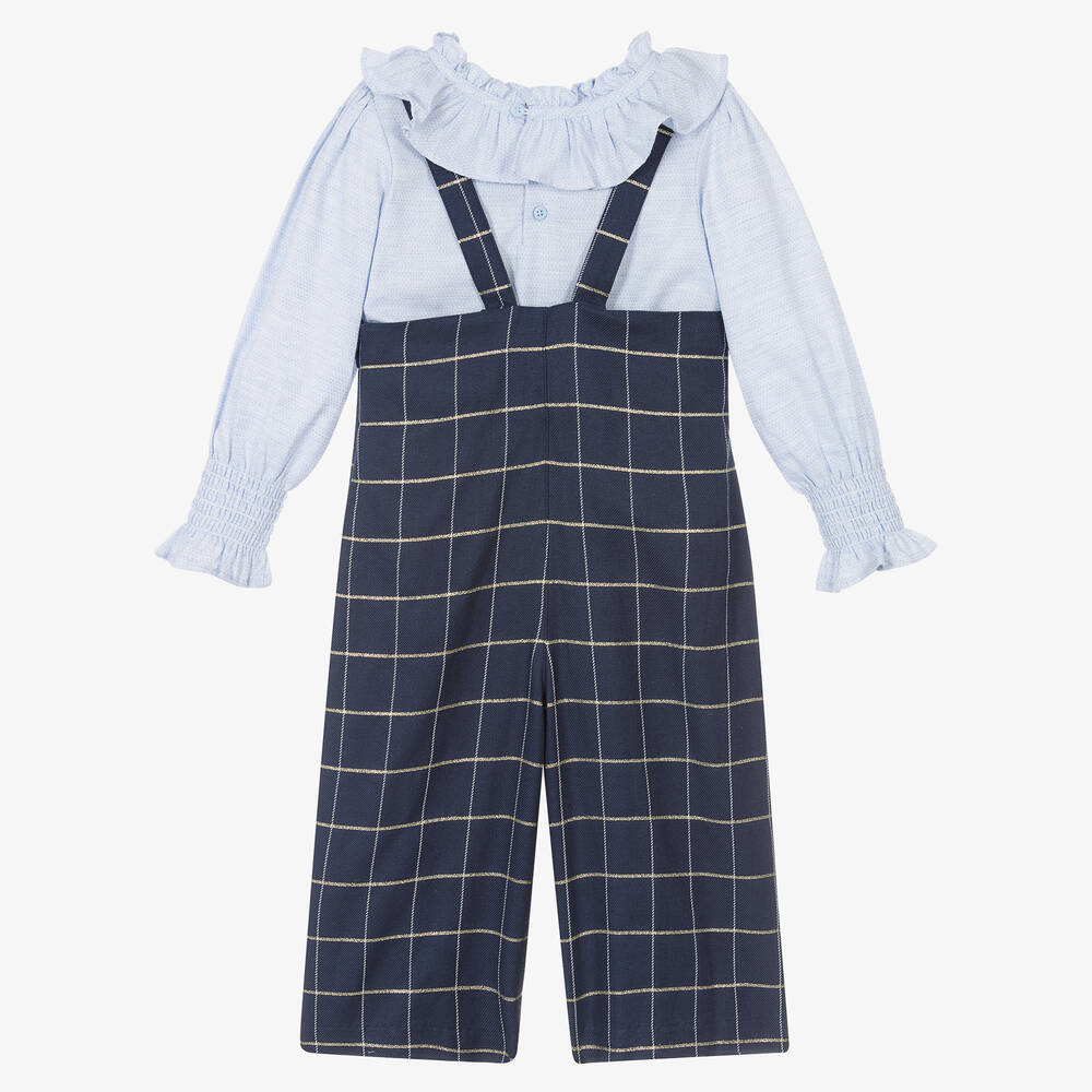 Tutto Piccolo-Голубая блузка и синий полукомбинезон для девочек | Childrensalon Outlet