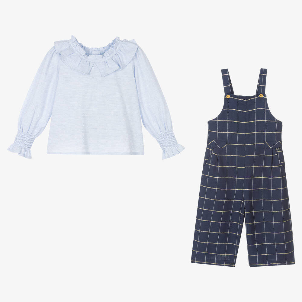 Tutto Piccolo-Голубая блузка и синий полукомбинезон для девочек | Childrensalon Outlet