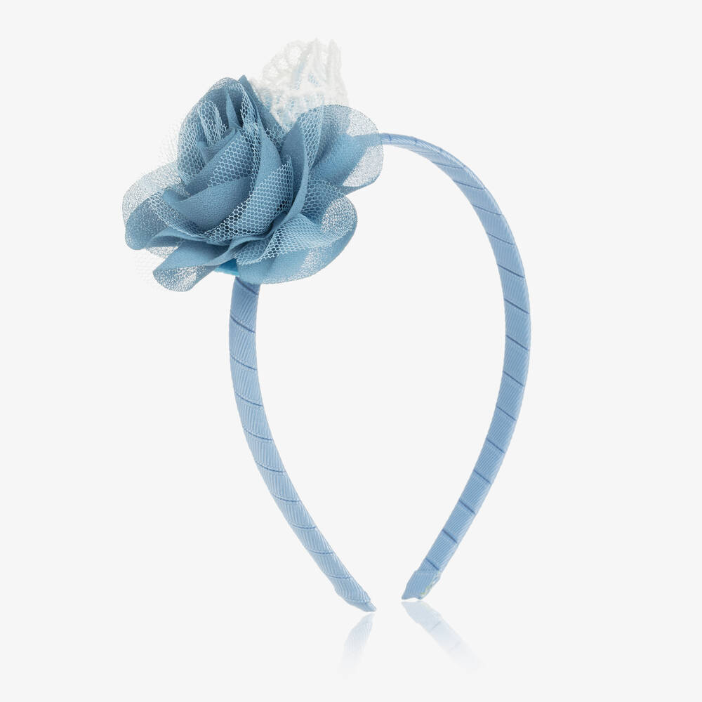 Tutto Piccolo - Girls Blue Chiffon & Lace Flower Hairband | Childrensalon