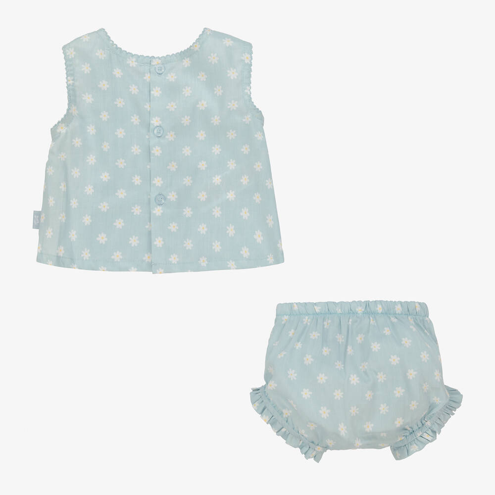 Tutto Piccolo-طقم شورت أطفال بناتي قطن ساتين لون أزرق فاتح | Childrensalon Outlet