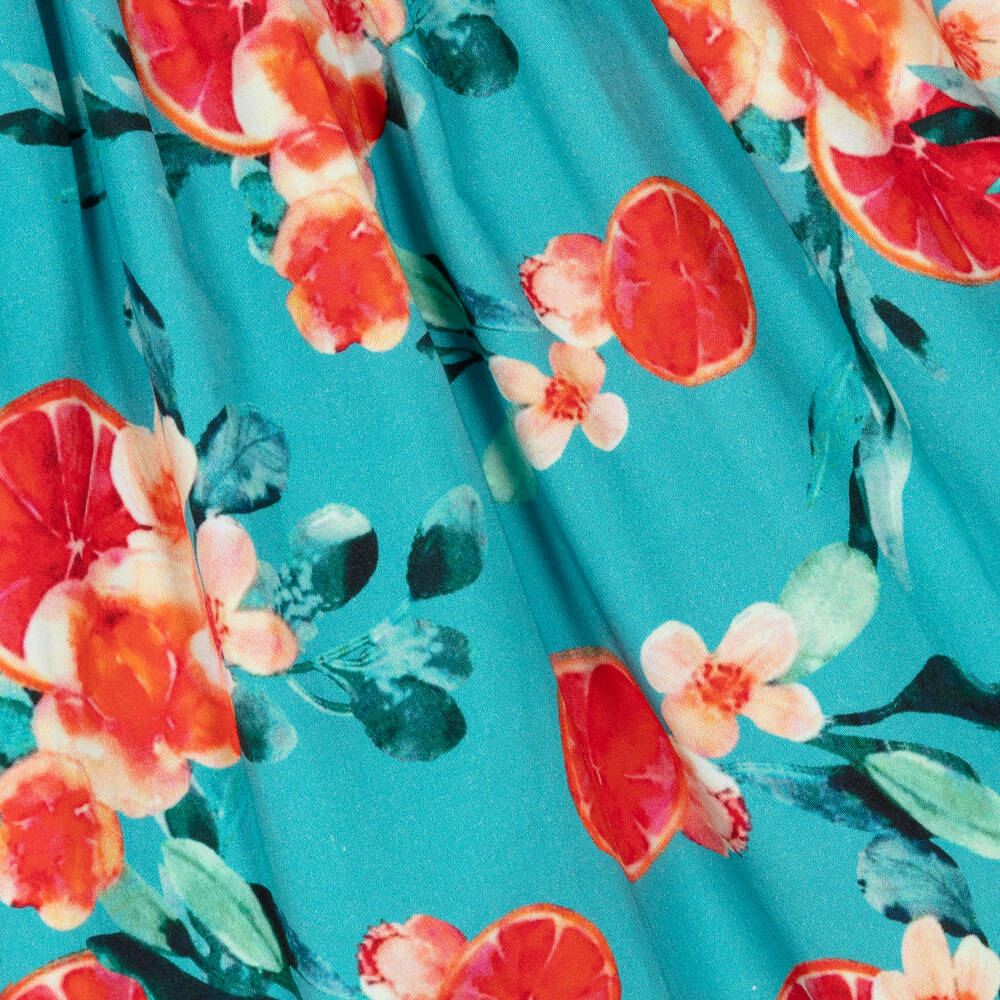 Tutto Piccolo-فستان قطن لون أخضر فيروزي بطبعة ورود | Childrensalon Outlet