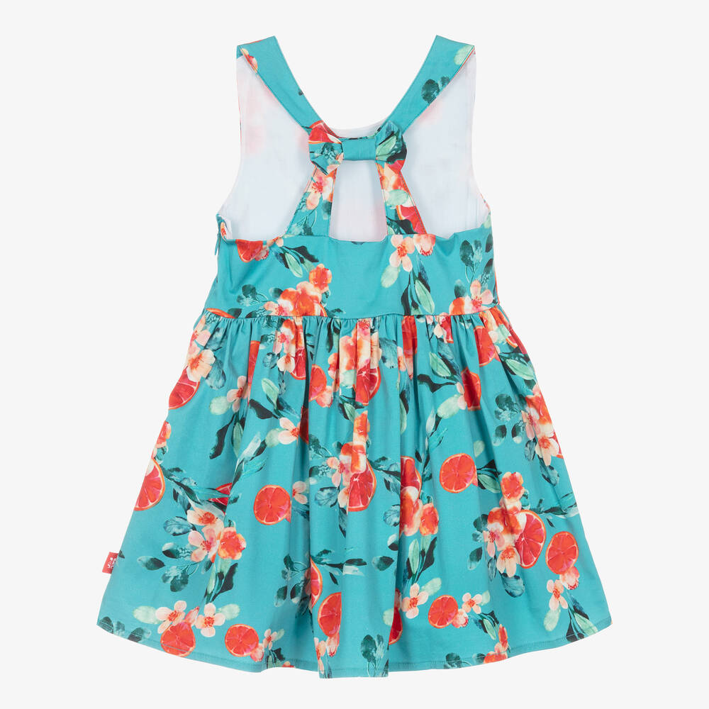 Tutto Piccolo-فستان قطن لون أخضر فيروزي بطبعة ورود | Childrensalon Outlet