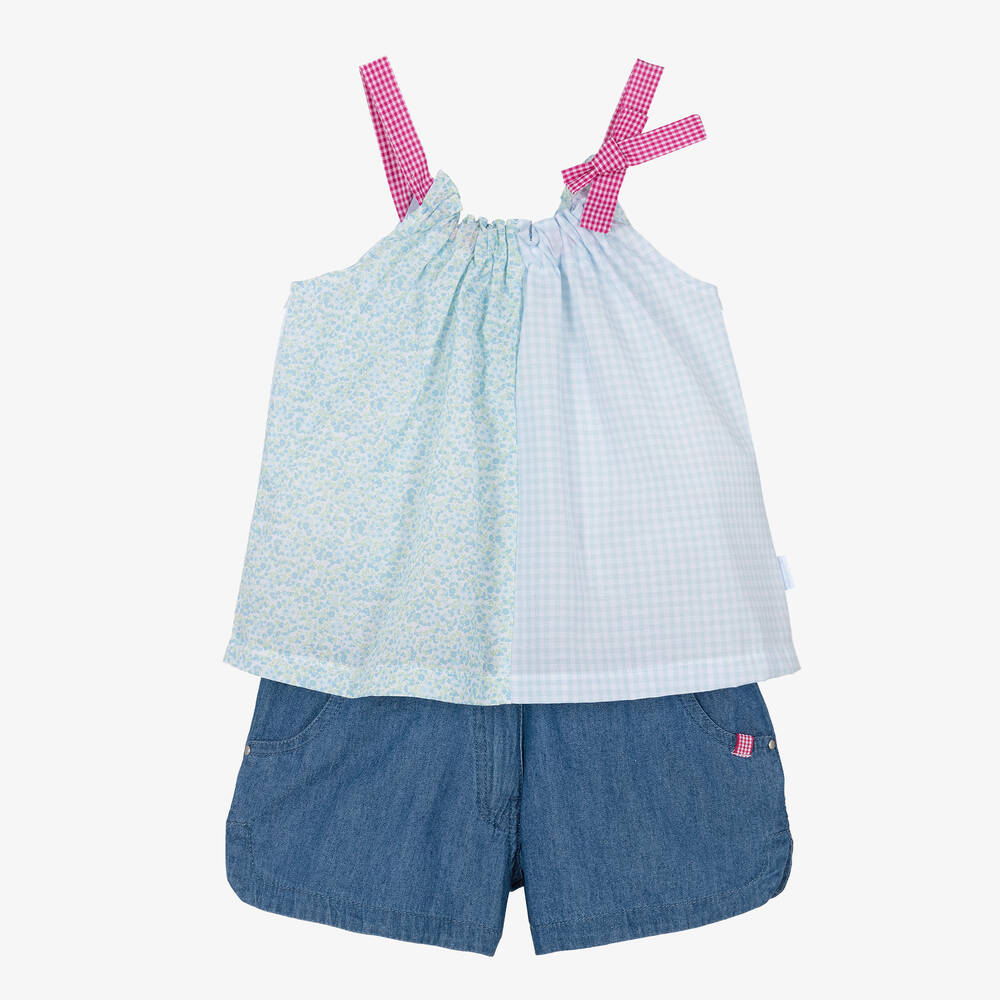 Tutto Piccolo - Girls Blue Cotton Shorts Set | Childrensalon
