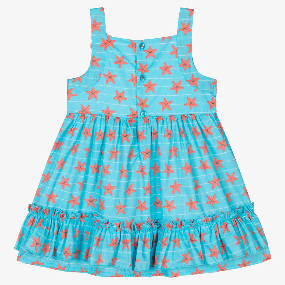 Tutto Piccolo-Голубое хлопковое платье с морскими звездами | Childrensalon Outlet