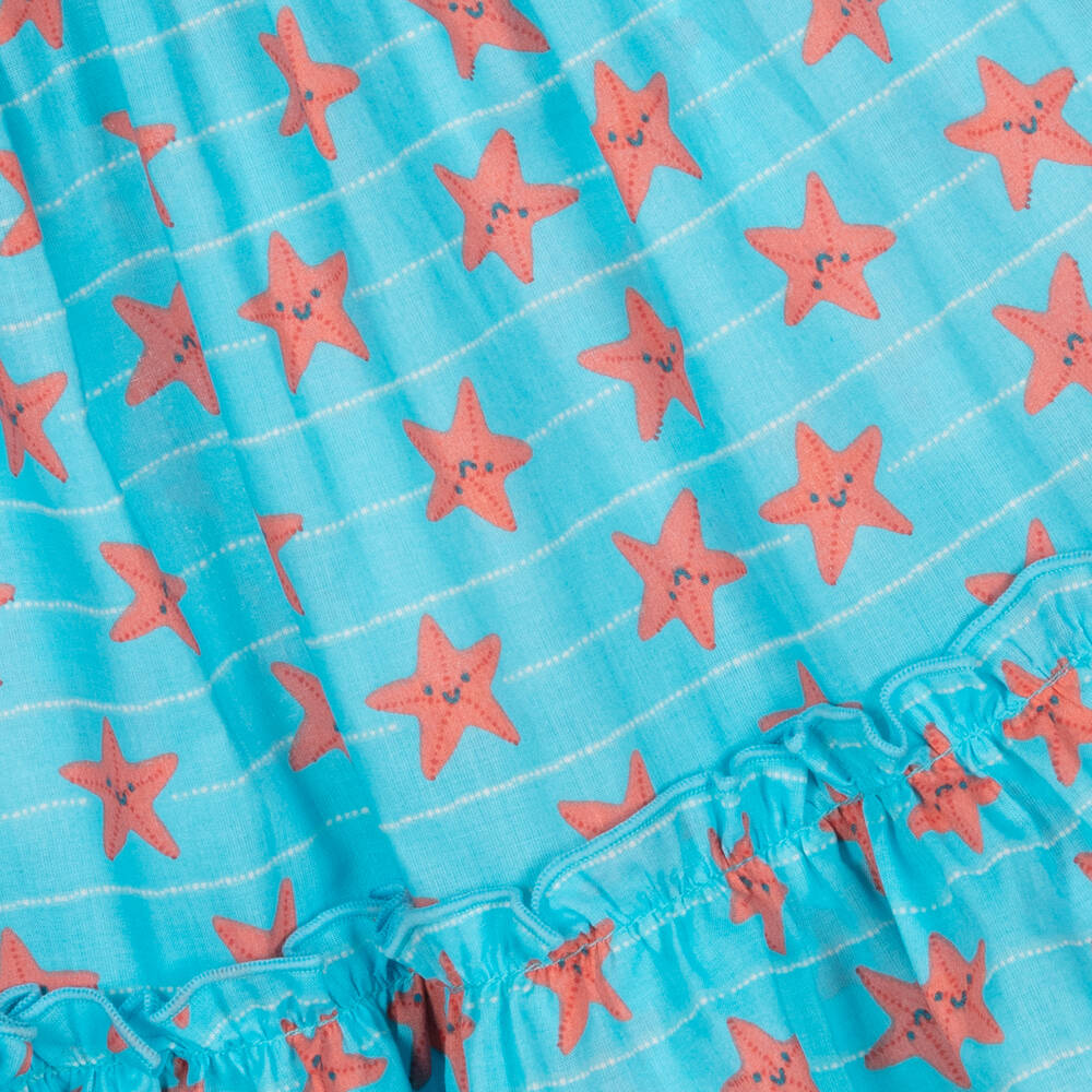 Tutto Piccolo-Голубое хлопковое платье с морскими звездами | Childrensalon Outlet