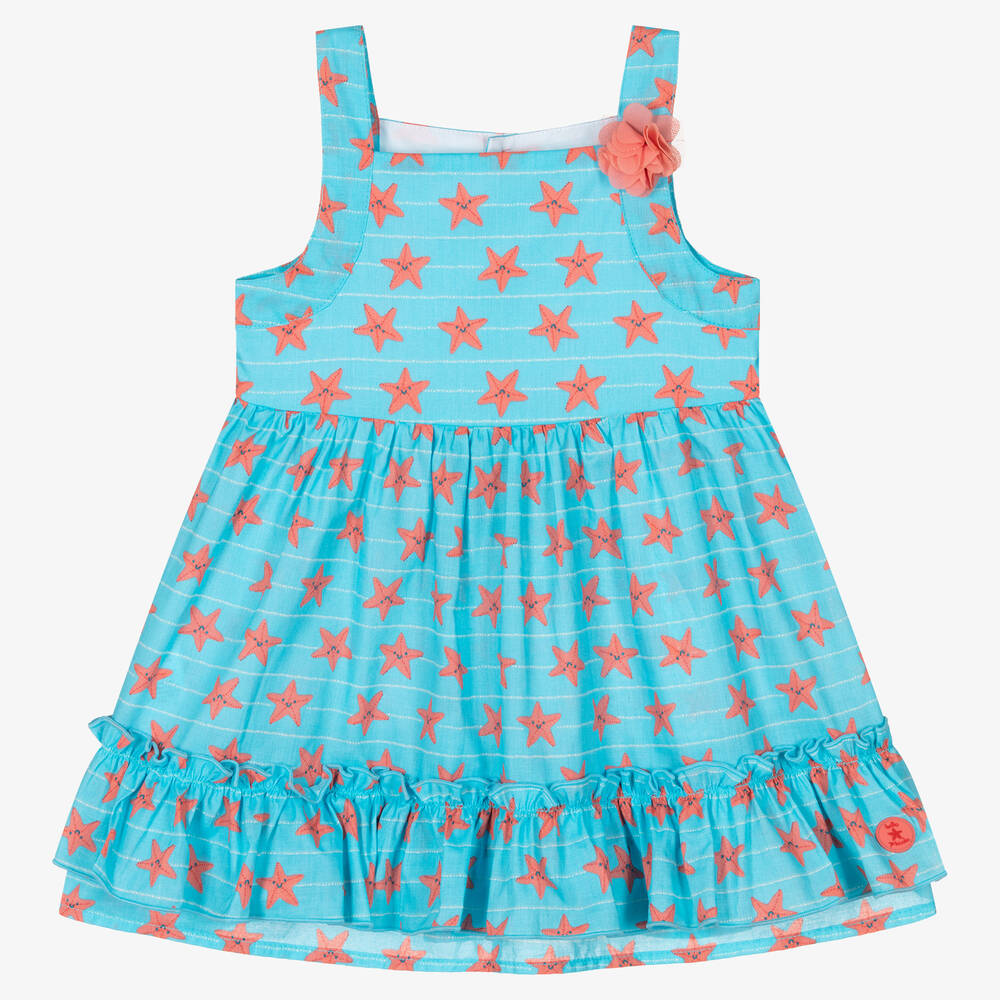 Tutto Piccolo - Girls Blue Cotton Starfish Dress | Childrensalon