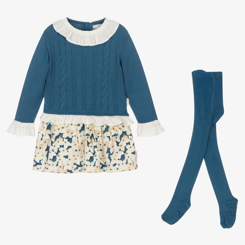 Tutto Piccolo - Blaues Baumwolltop & Blumenrock Set | Childrensalon