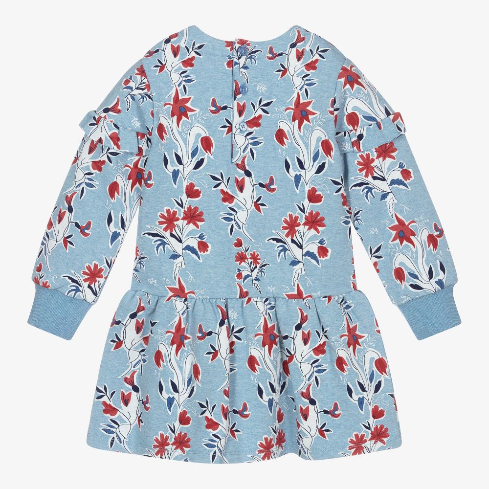 Tutto Piccolo-طقم فستان قطن جيرسي لون أزرق بطبعة ورود | Childrensalon Outlet