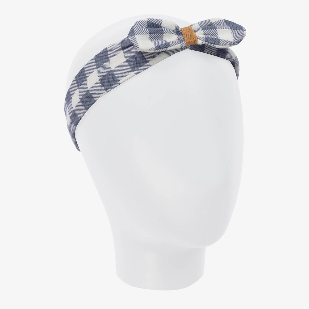 Tutto Piccolo-Girls Blue & Ivory Checked Cotton Headband | Childrensalon Outlet