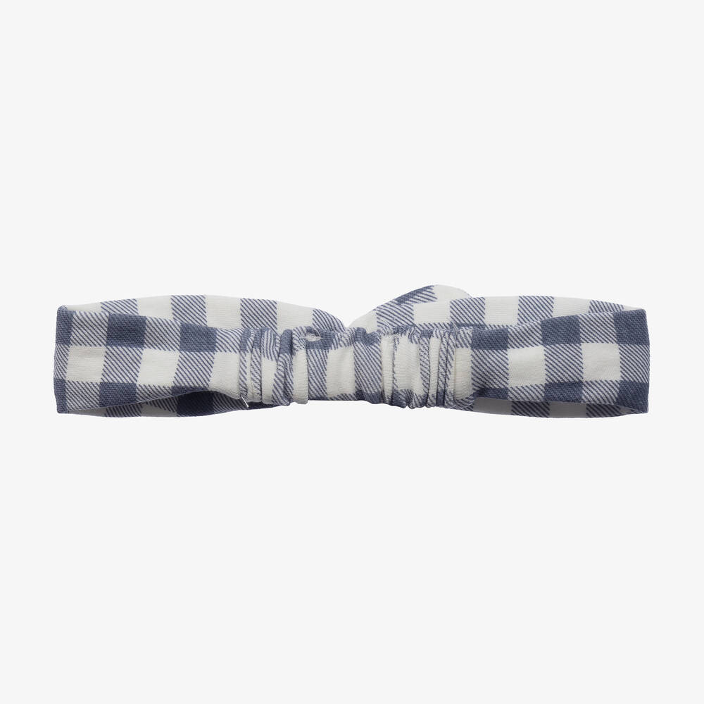Tutto Piccolo-Girls Blue & Ivory Checked Cotton Headband | Childrensalon Outlet