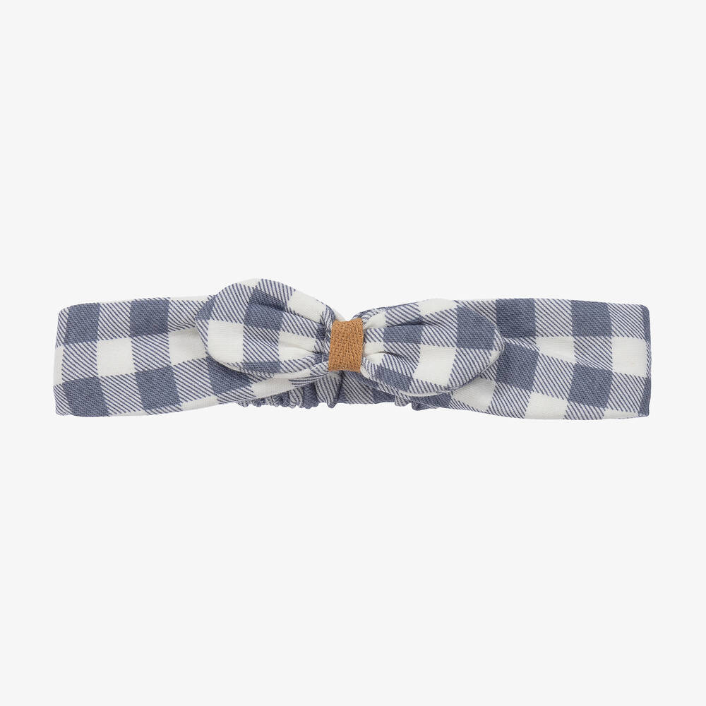 Tutto Piccolo - Girls Blue & Ivory Checked Cotton Headband | Childrensalon