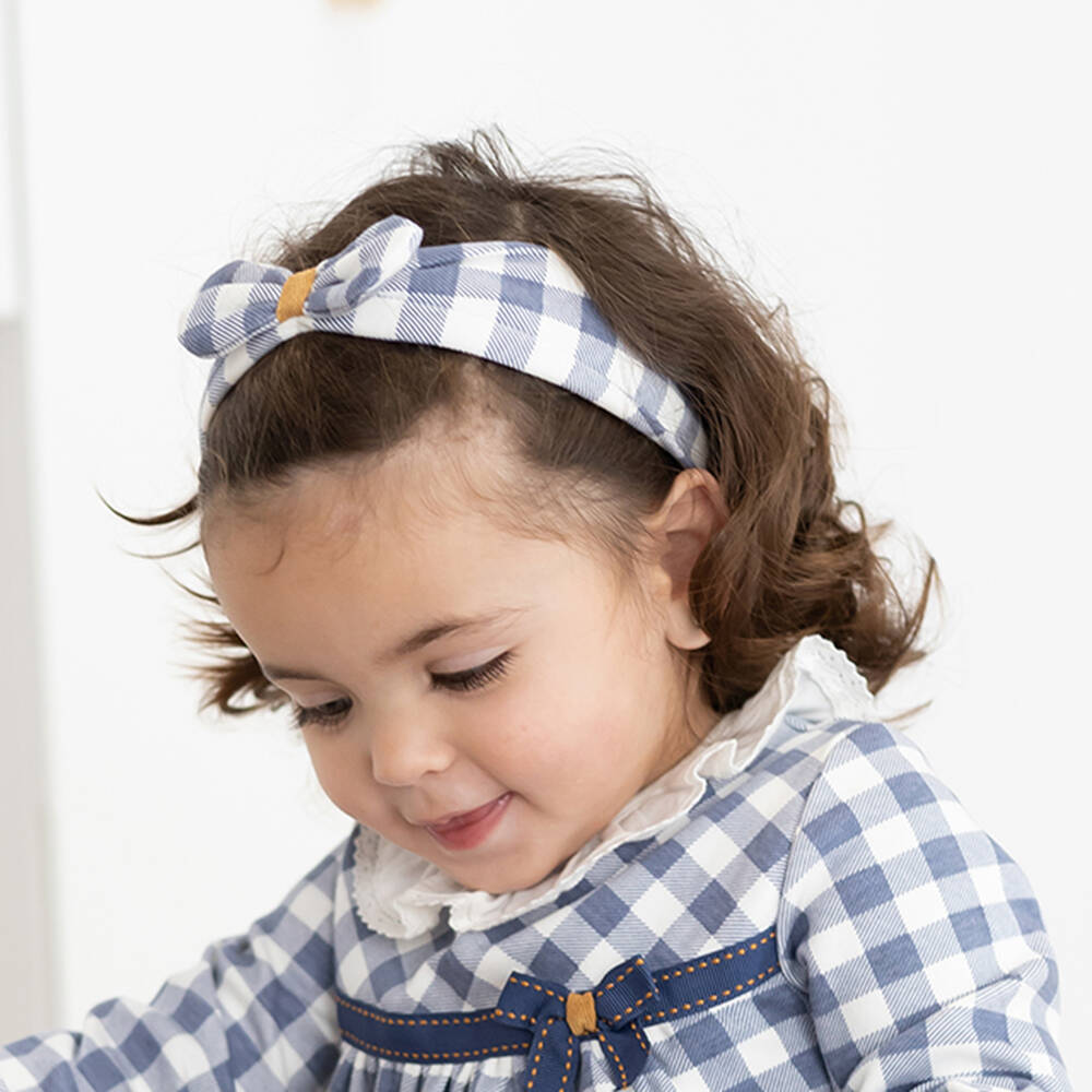 Tutto Piccolo-Girls Blue & Ivory Checked Cotton Headband | Childrensalon Outlet