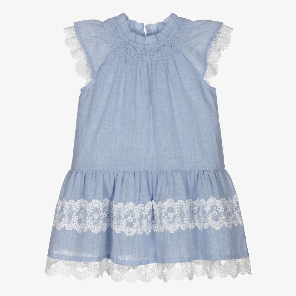 Tutto Piccolo - Blaues Kleid mit elfenbeinfarbener Spitze (M) | Childrensalon