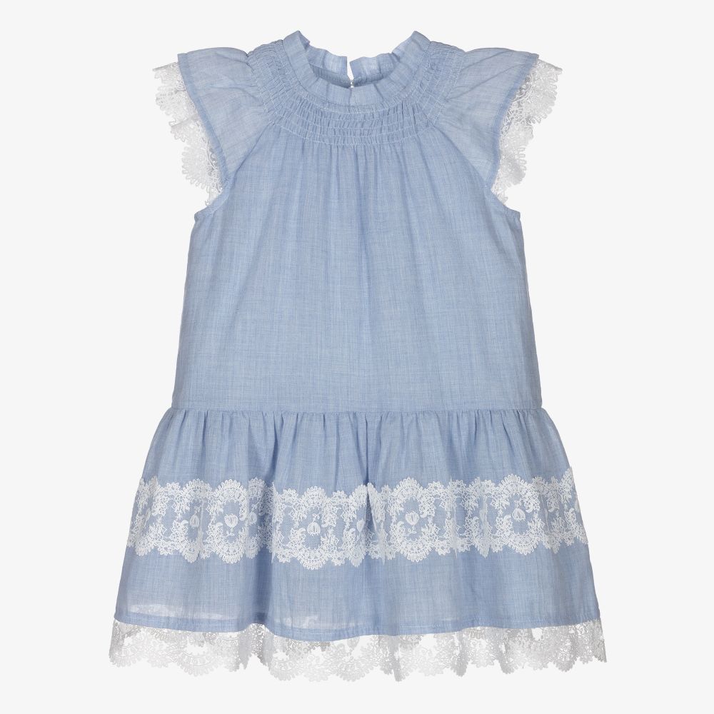 Tutto Piccolo-Голубое платье с кремовым кружевом для девочек | Childrensalon Outlet