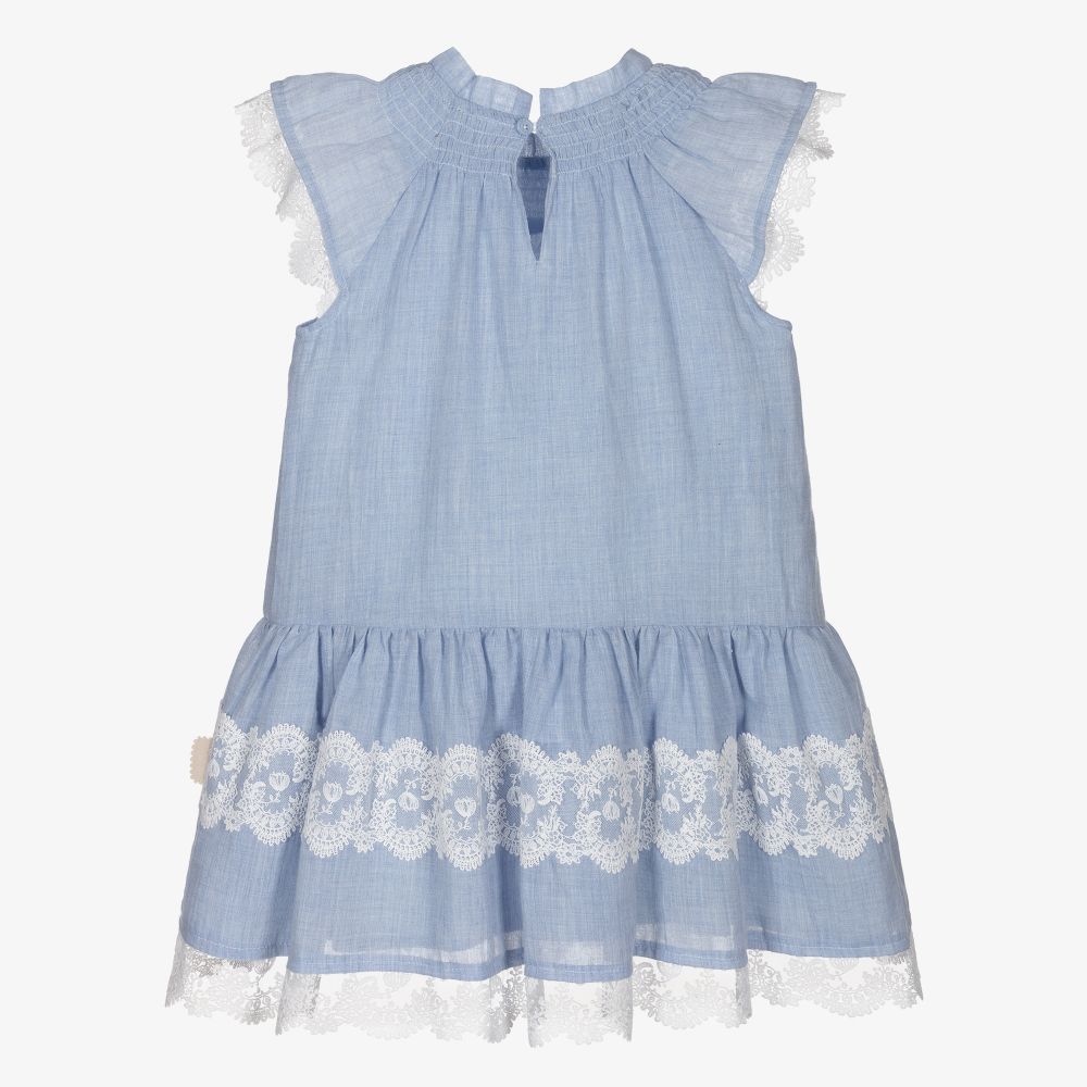 Tutto Piccolo-Голубое платье с кремовым кружевом для девочек | Childrensalon Outlet