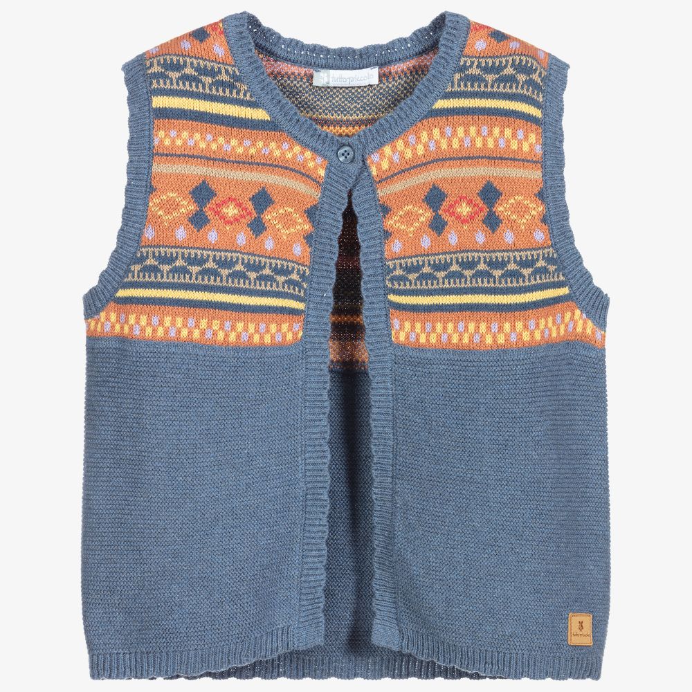 Tutto Piccolo-Girls Blue Knitted Waistcoat | Childrensalon Outlet