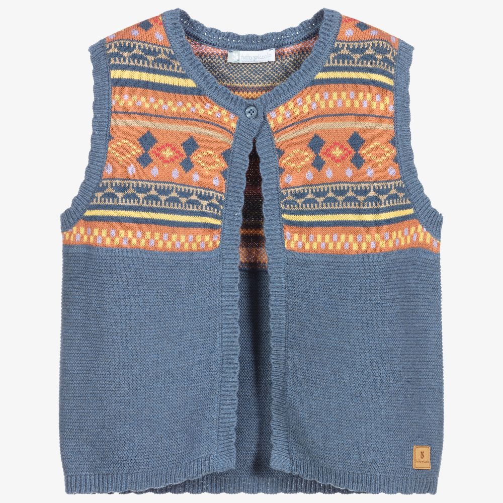 Tutto Piccolo - Girls Blue Knitted Waistcoat | Childrensalon