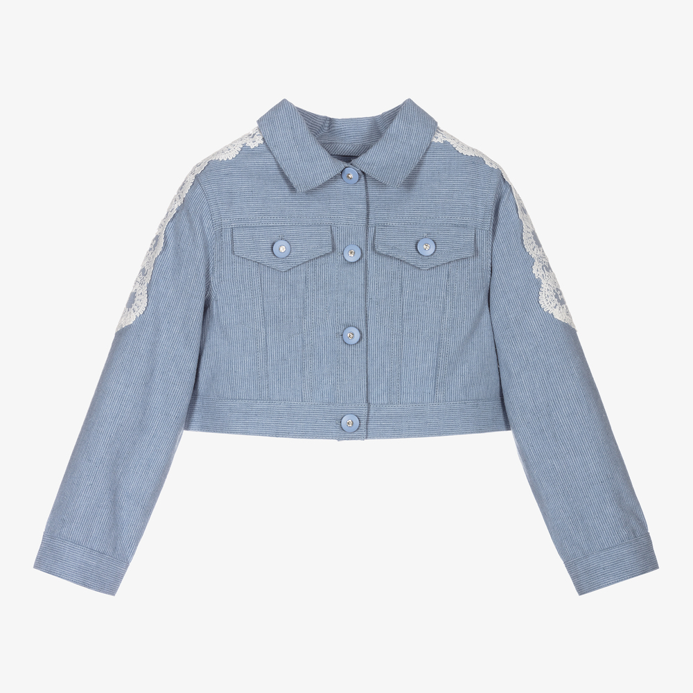 Tutto Piccolo - Girls Blue Linen Blend Jacket | Childrensalon