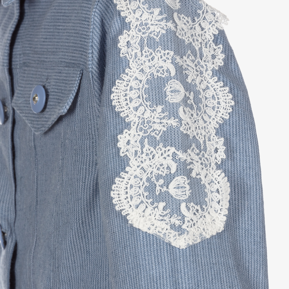 Tutto Piccolo-جاكيت مزيج كتان وقطن لون أزرق للبنات | Childrensalon Outlet