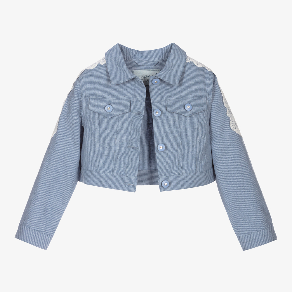 Tutto Piccolo-جاكيت مزيج كتان وقطن لون أزرق للبنات | Childrensalon Outlet
