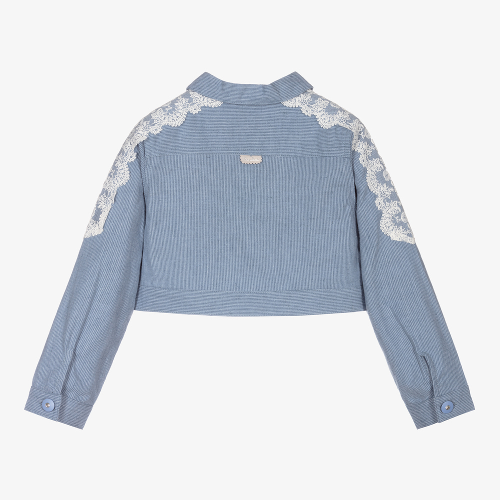 Tutto Piccolo-جاكيت مزيج كتان وقطن لون أزرق للبنات | Childrensalon Outlet