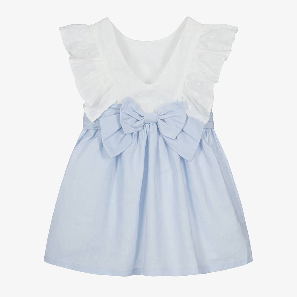 Tutto Piccolo-Girls Blue Linen & Cotton Dress | Childrensalon Outlet