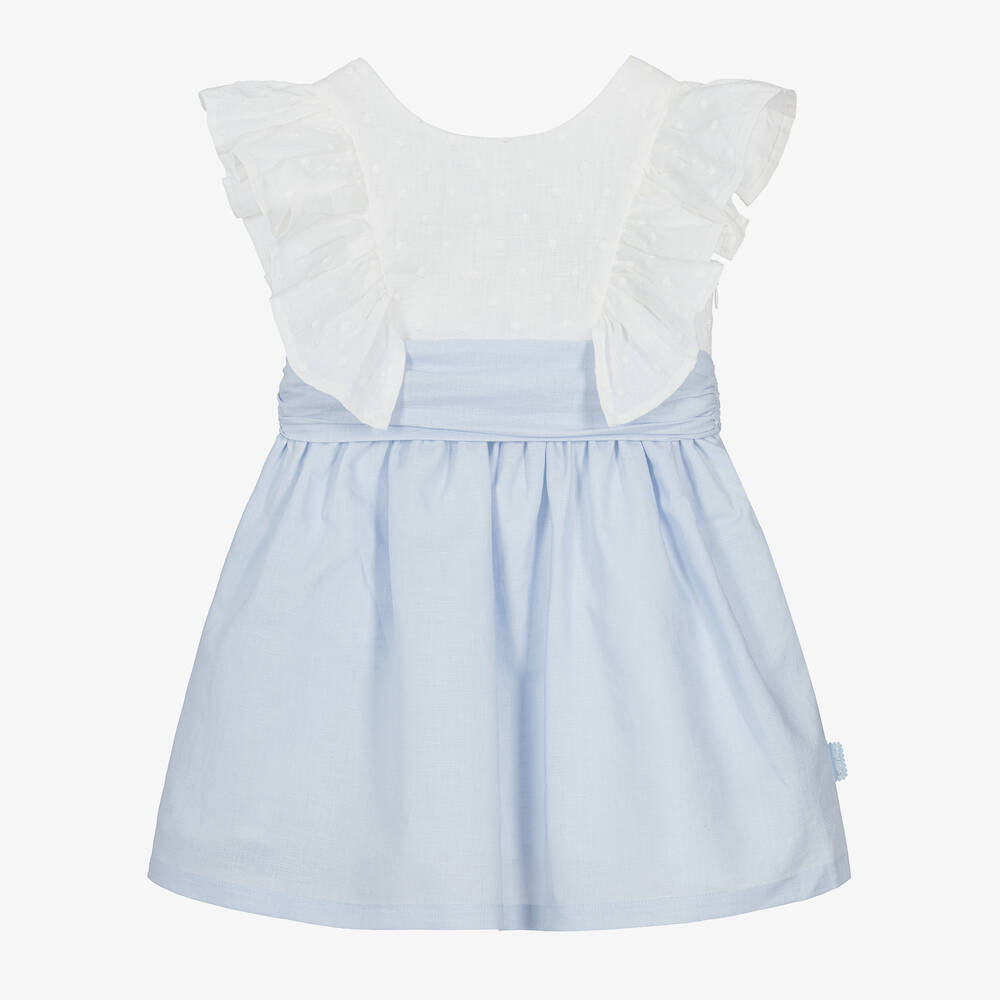 Tutto Piccolo-Girls Blue Linen & Cotton Dress  | Childrensalon Outlet