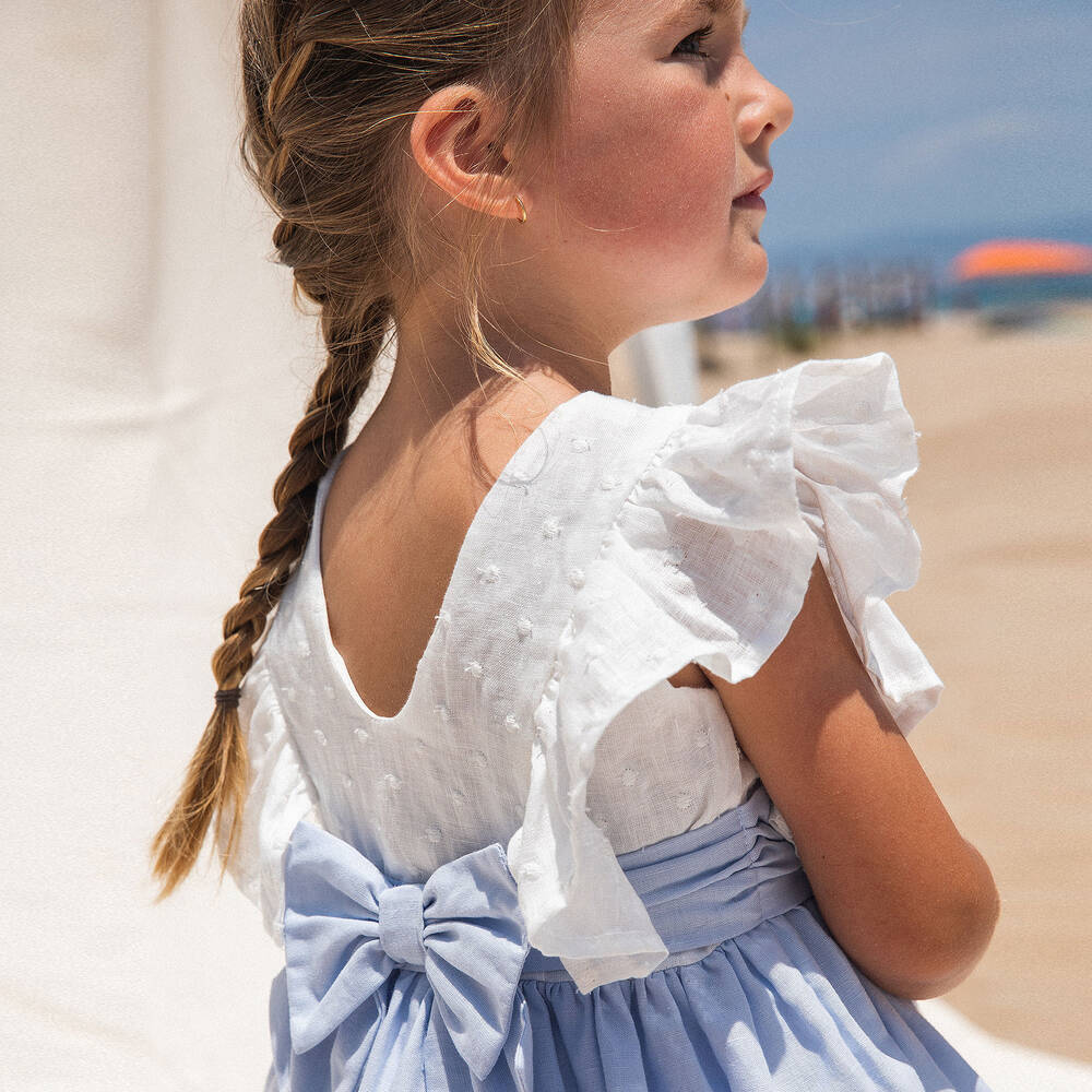Tutto Piccolo-Girls Blue Linen & Cotton Dress | Childrensalon Outlet
