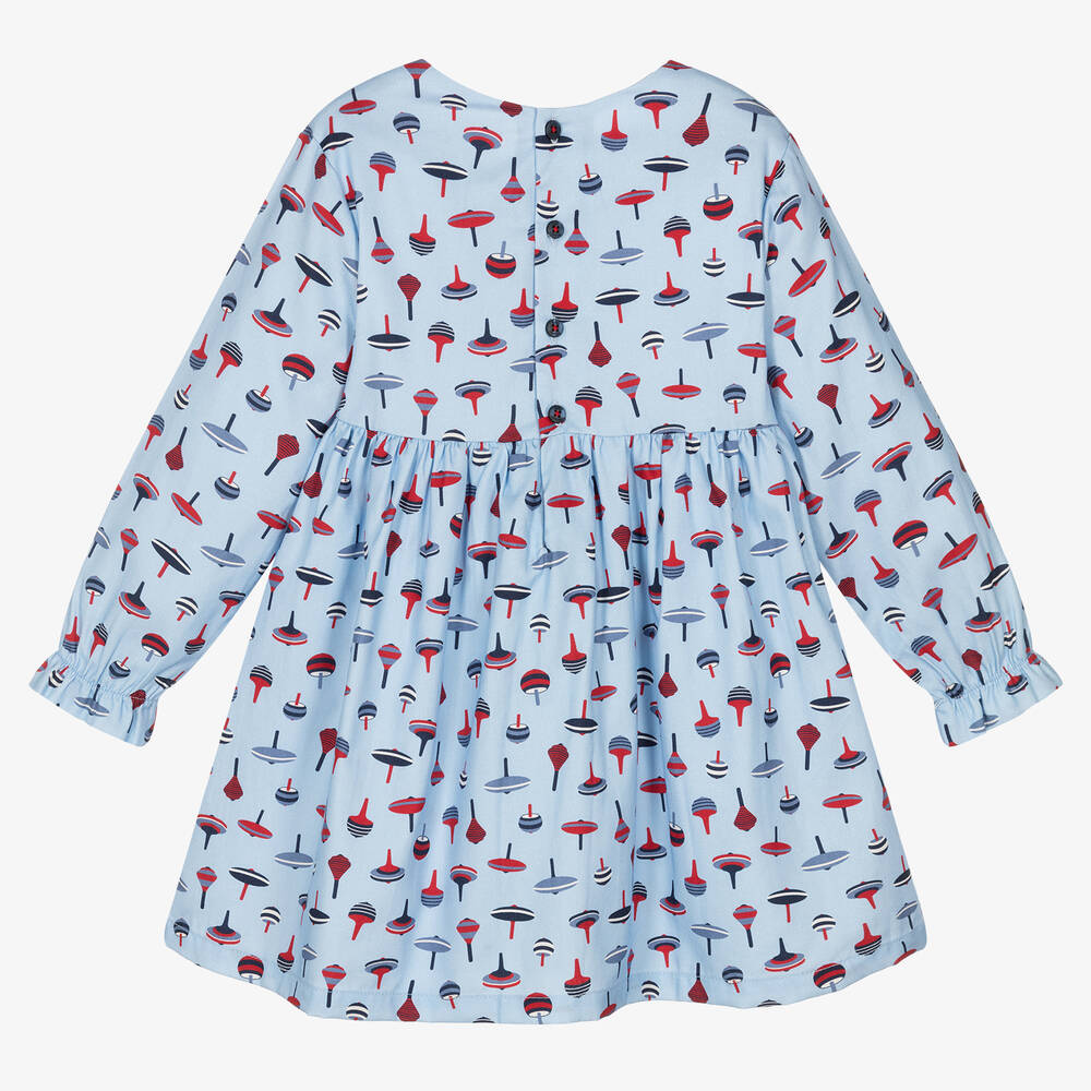 Tutto Piccolo-طقم فستان مزيج قطن وفيسكوز تويل لون أزرق | Childrensalon Outlet