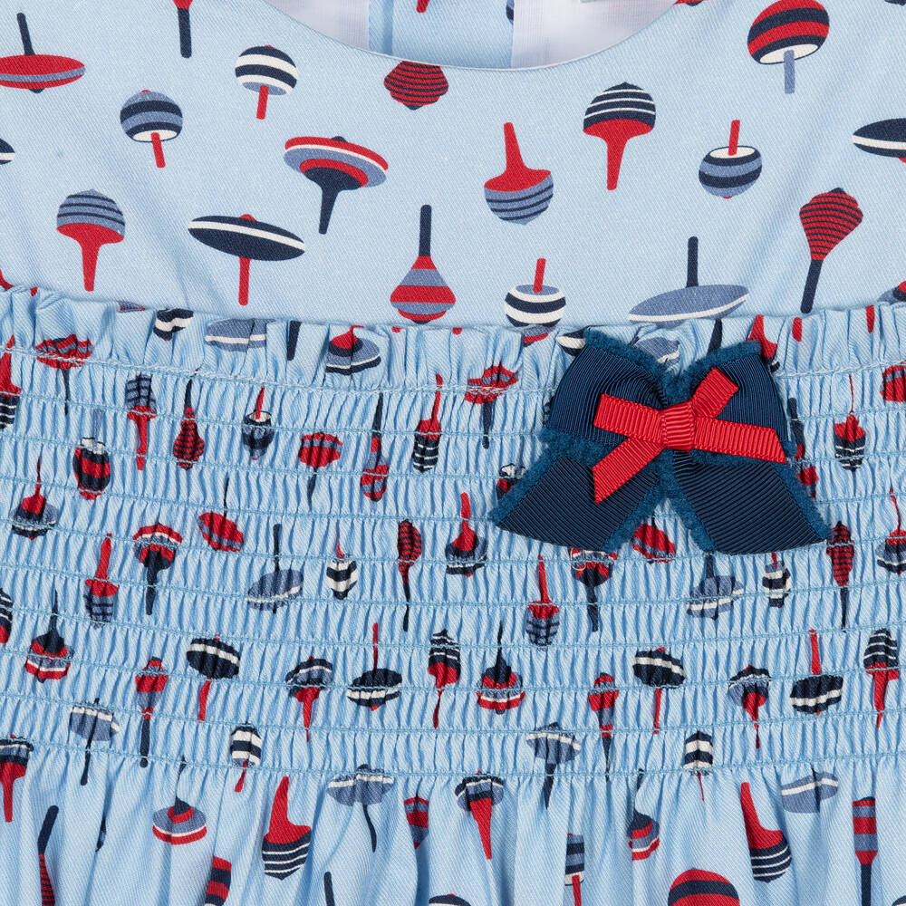 Tutto Piccolo-طقم فستان مزيج قطن وفيسكوز تويل لون أزرق | Childrensalon Outlet