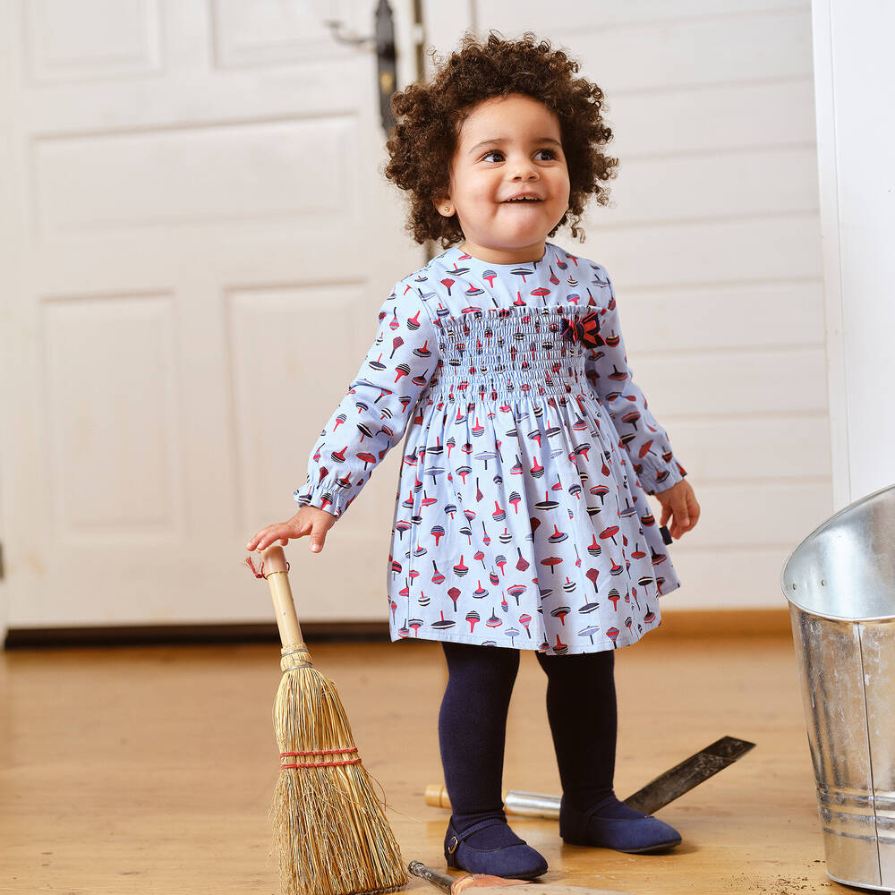 Tutto Piccolo-طقم فستان مزيج قطن وفيسكوز تويل لون أزرق | Childrensalon Outlet