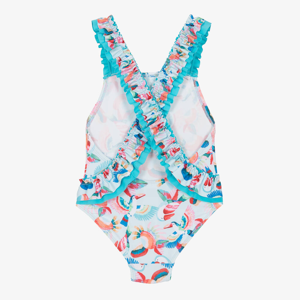 Tutto Piccolo-Girls Blue Parrot Print Swimsuit | Childrensalon Outlet