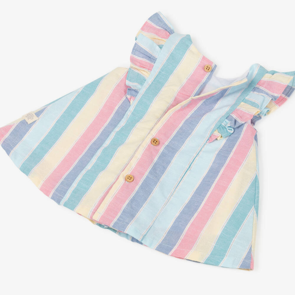 Tutto Piccolo-Girls Blue Pastel Striped Cotton Dress with Knickers | Childrensalon Outlet