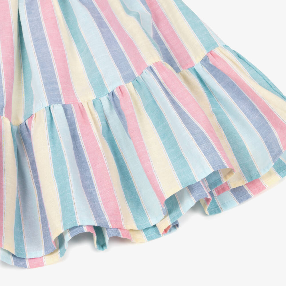 Tutto Piccolo-Girls Blue Pastel Striped Cotton Skirt Set | Childrensalon Outlet