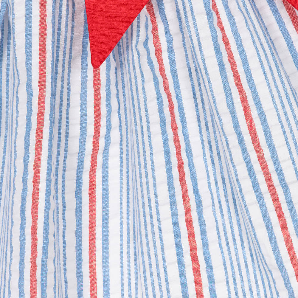 Tutto Piccolo-Красно-голубое платье из хлопка в тонкую полоску | Childrensalon Outlet