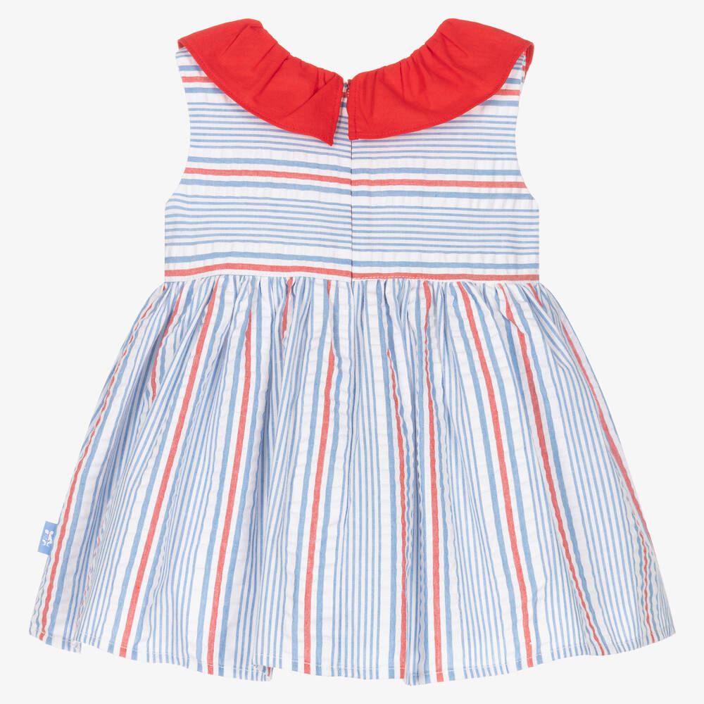 Tutto Piccolo-Красно-голубое платье из хлопка в тонкую полоску | Childrensalon Outlet
