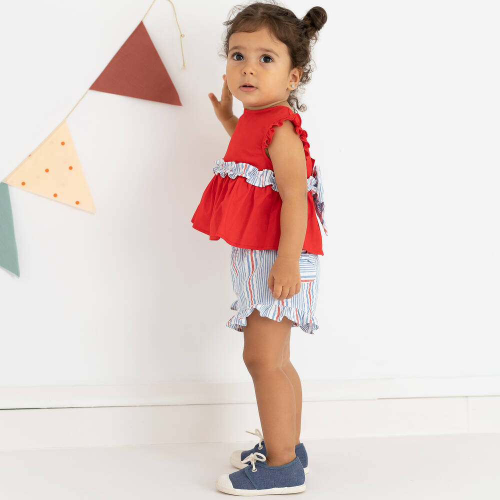 Tutto Piccolo-Красный топ и голубые шорты из хлопка | Childrensalon Outlet