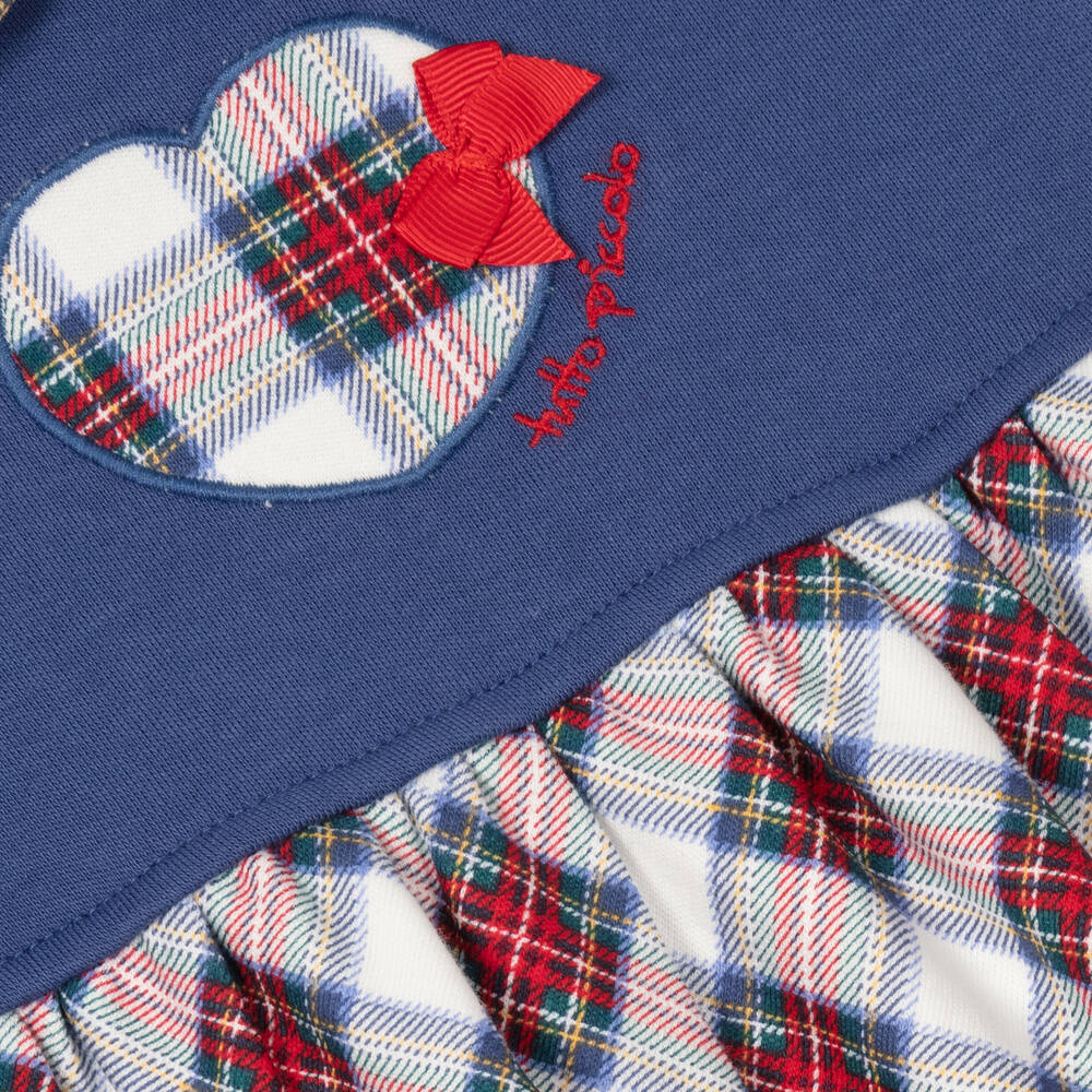 Tutto Piccolo-طقم فستان أطفال بناتي قطن لون أزرق وأحمر | Childrensalon Outlet